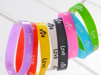 

Free Shipping 100 pcs Popular Love Pattern Wristband Silicone Promotion Gift Filled In Color Bracelet R-315