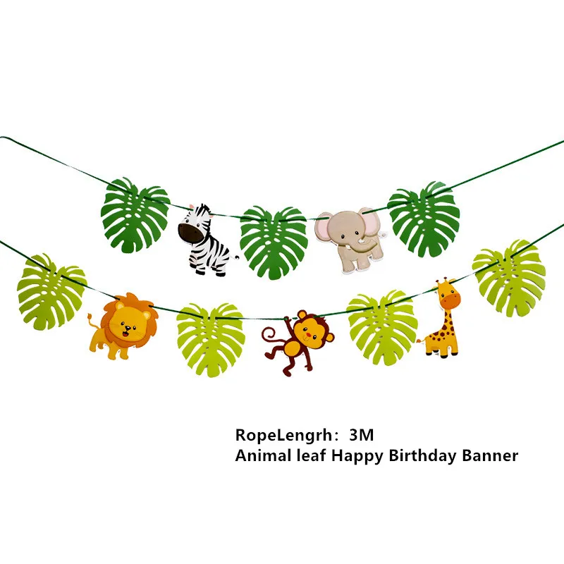 День рождения украшения детский плакат сафари джунгли вечерние баннер животных Динозавр Праздничная гирлянда из бумаги принадлежности для душа ребенка - Цвет: Animal leaf