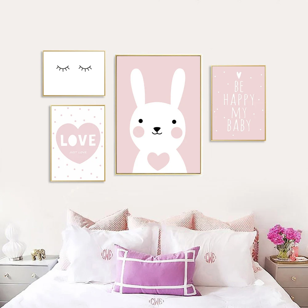 

Posters And Prints Kids Room Cartoon Rabbit Paintings Wall Decor Picture Poster Nursery Wall Art Nordic Poster Pink Unframed