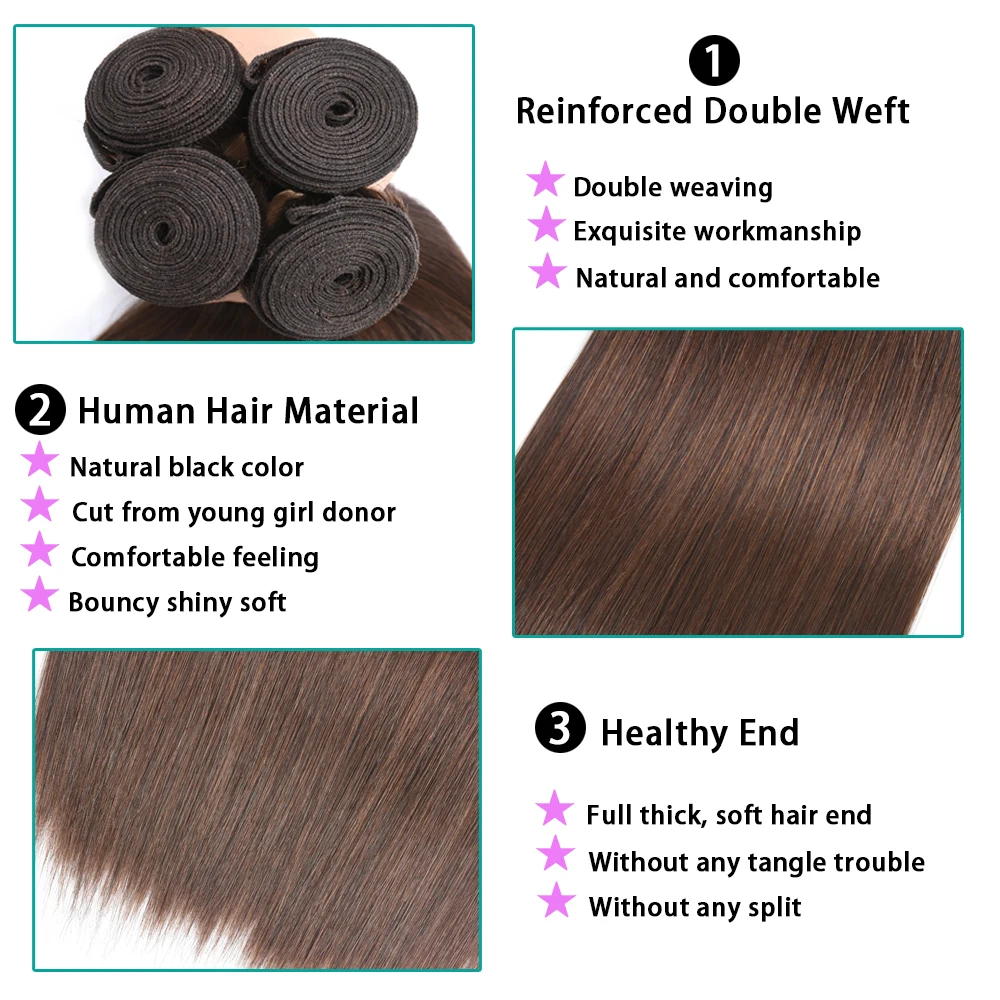 Peruvian Straight Hair Bundles 4Piece/Lot 8\