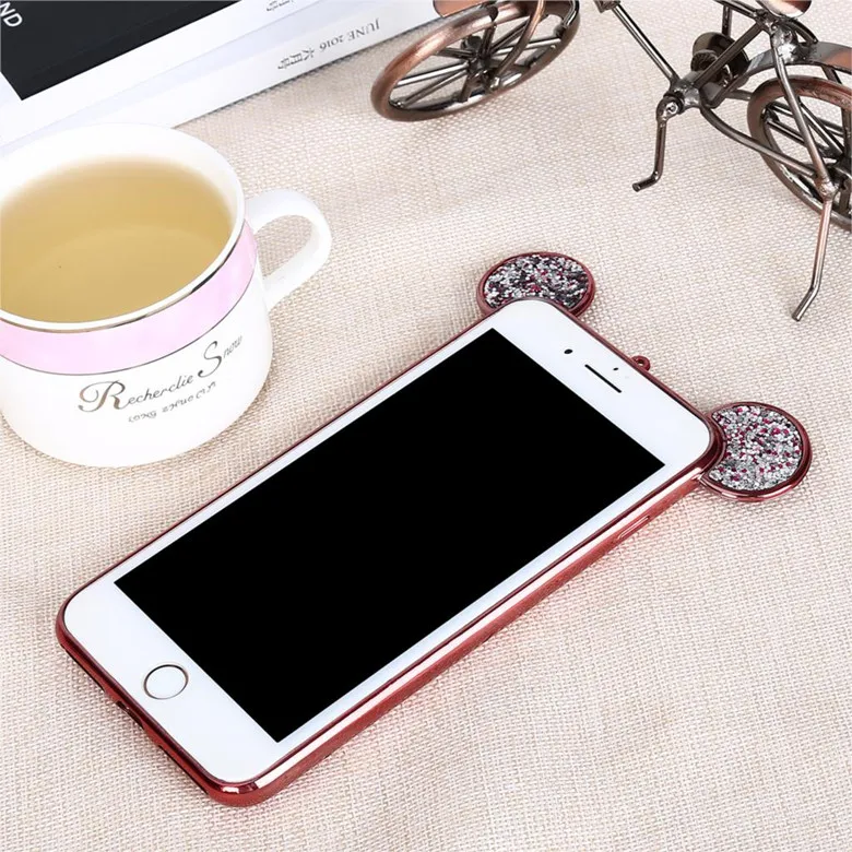 Мягкий ТПУ чехол для телефона с 3D ушками Минни Микки Маус блестками Iphone 6 7 8plus Xr Xs 11