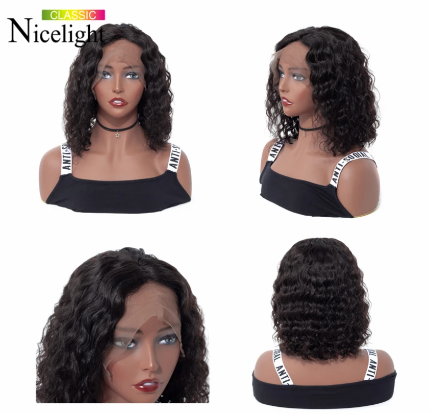 

Water Wave Lace Front Human Hair Wigs Short Wavy Bob Lace Frontal Wigs Nicelight Peruvian Wig Remy Natural Hair Transparent Lace