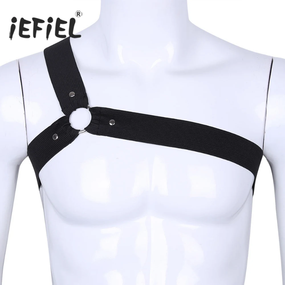

Fashion Mens Punk One Shoulder Asymmetrical Elastic Chest Belt Harness Fancy Club Party Costumes Bondage Strap Accessories