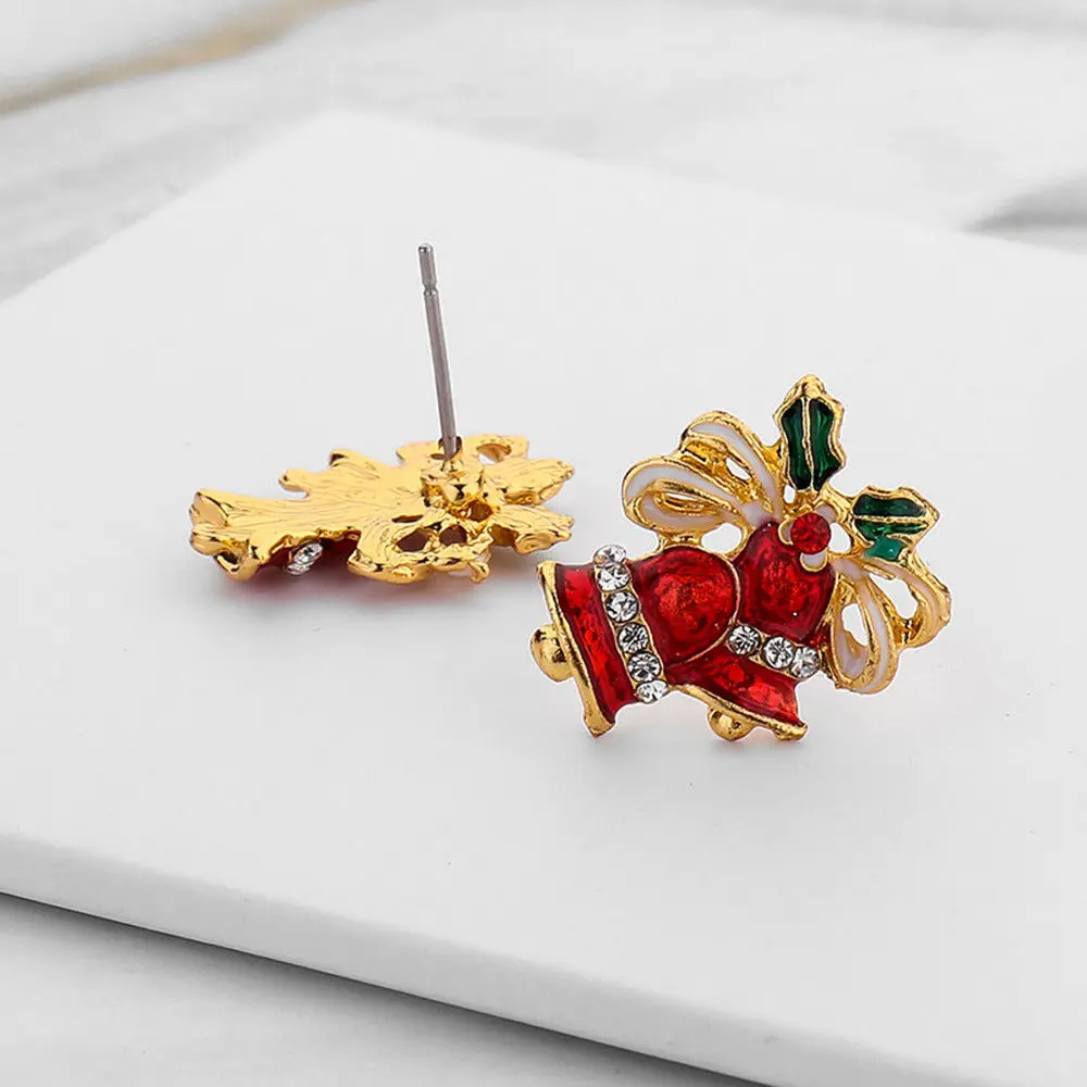1 пара модные рождественские серьги гвоздики с бантом женские милые колокольчики