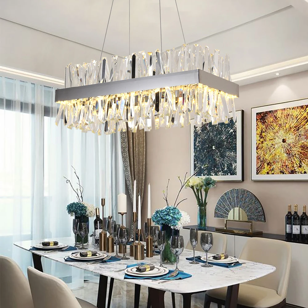  Youlaike Modern Crystal Chandelier For Dining Room Rectangle Design Kitchen Island Lighting Fixture - 32995995688