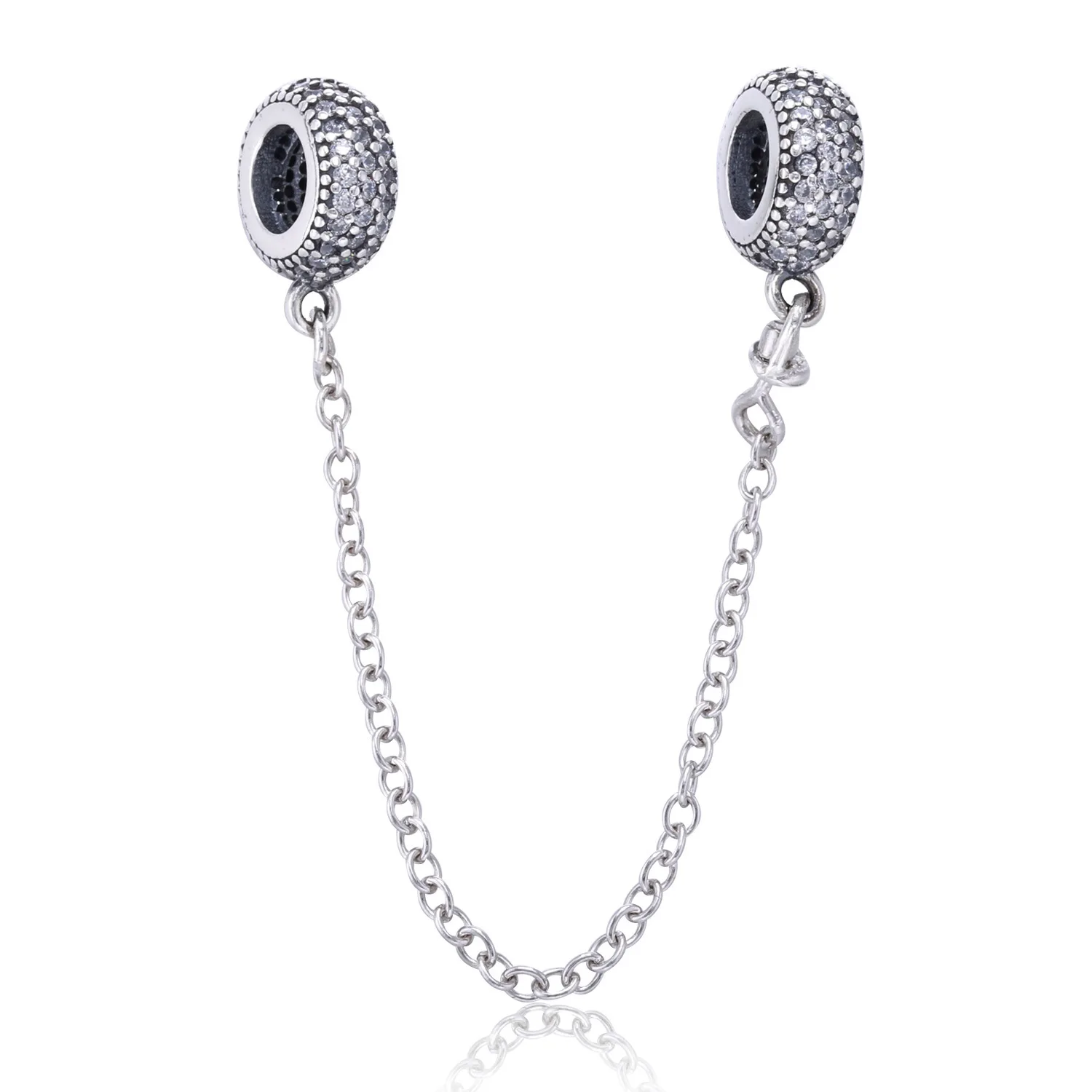 

100% Authentic 925 Sterling Silver Charms Full CZ Crystal Safety Chain Beads Fit Pandora Bracelet for Women DIY Jewelry