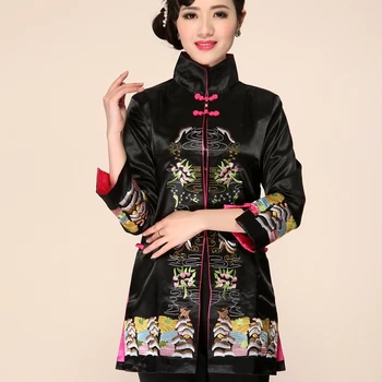 

Embroidery Elegant Full Sleeve Lady Satin Red Coat Chinese Style Slim Mandarin Collar Jacket Button Outwear Plus Size 4XL 2026