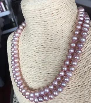 

double strands south sea 9-10mm south sea lavender pearl necklace 18"19" KKK