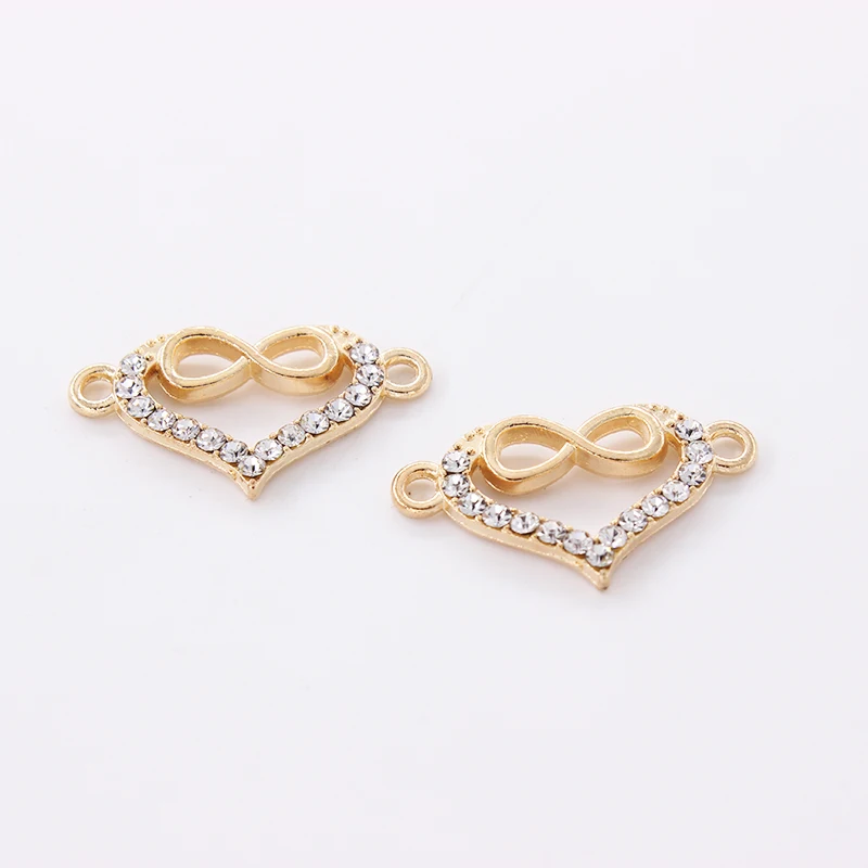 New Heart Rhinestone Shaped Gold Pendant Connectors For Making Jewelry