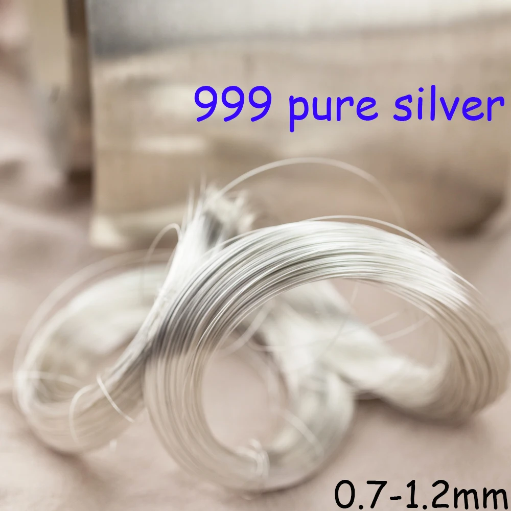 Online S9999 Reine Solide 999 Sterling Silber Draht 1 meter Perlen Bespannen Schmuck Gewinde 0,7 1,2mm Filament Stecker Zubehör