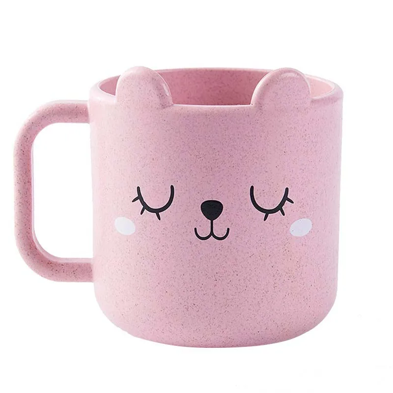 Pink Cat Cup 320 мл безопасная пшеничная милая детская чашка с молоком, Мультяшные животные, медведь, панда, кошка, детские чашки для кормления молока, воды, чая, кружка - Цвет: Pink Cat Cup