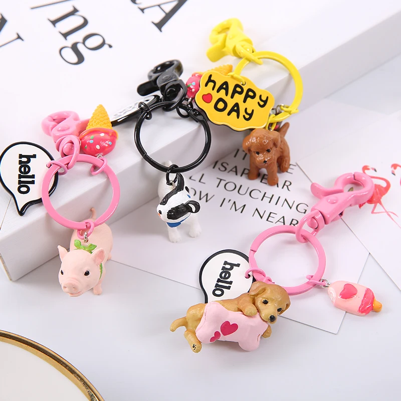 

Resin Dog Fashion Key Chain Christmas Gift For Men Animal Pig Panda Keychain Women Accessories Various Colors Couple KeyRing