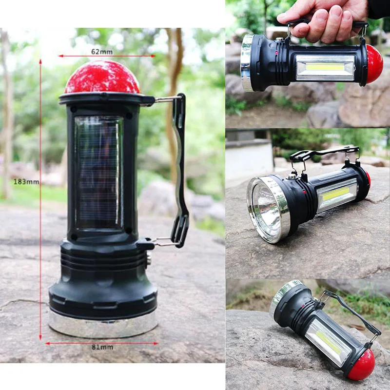 Портативный светодиодный фонарик на солнечной энергии, зарядное устройство со встроенным аккумулятором, фонарь-вспышка, ручная лампа, фонарь для кемпинга, походов, рыбалки