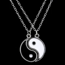 Bespmosp 2 PC/Set Fofocas Yin Yang BFF dos Melhores Amigos Charme Jóias Pingente de Colar Partido Preto Branco Simples Gargantilha Hot Atacado(China)
