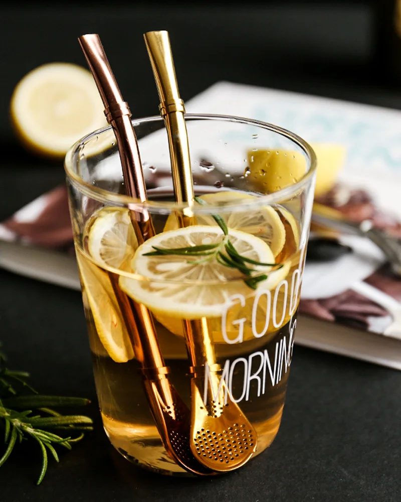 Stainless Steel Straw Spoon Reusable Metal Drinking Straws Stirring Spoon Filtered Teaspoon Coffee Stirrer Cocktail Bar Supply (10)