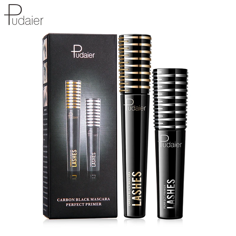

Pudaier New 2pcs/set Black Mascara Waterproof Silk Fiber Volume Double Effect Long Lasting Lengthening Curling Eyes Makeup