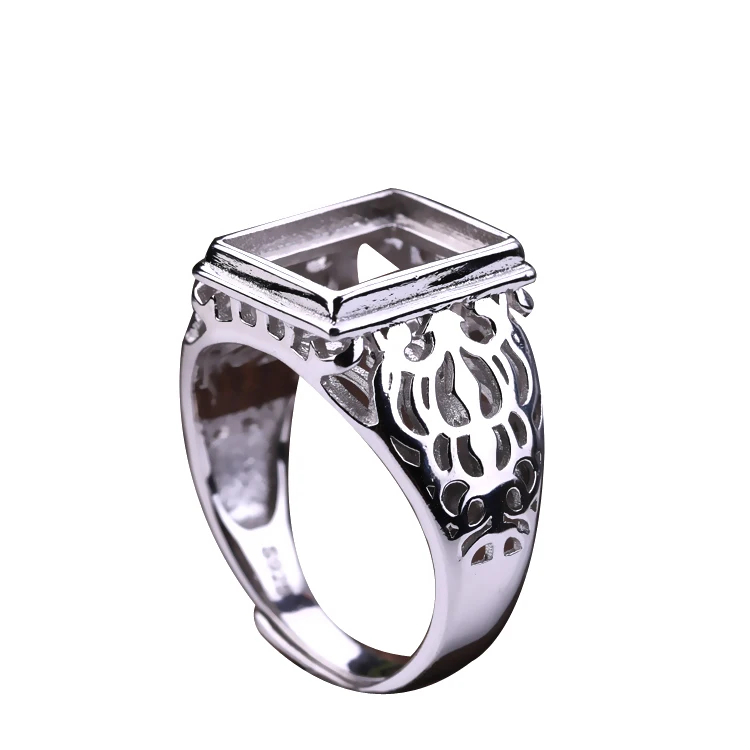 

Art Deco 925 Sterling Silver Men Engagement Wedding Ring 9x12mm Princes Cabochon Semi Mount Ring Fine Jewelry Setting