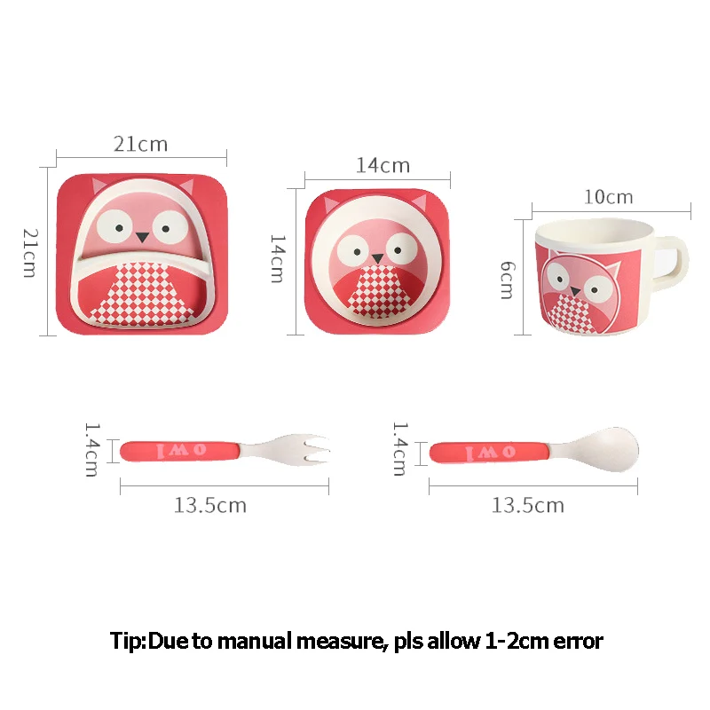 Baby Bamboo Fiber Dinnerware Children Safety Tableware Set Animal Cartoon Plate Bowl Fork Spoon Cup Food Feeding Dishes BB3092 (2)