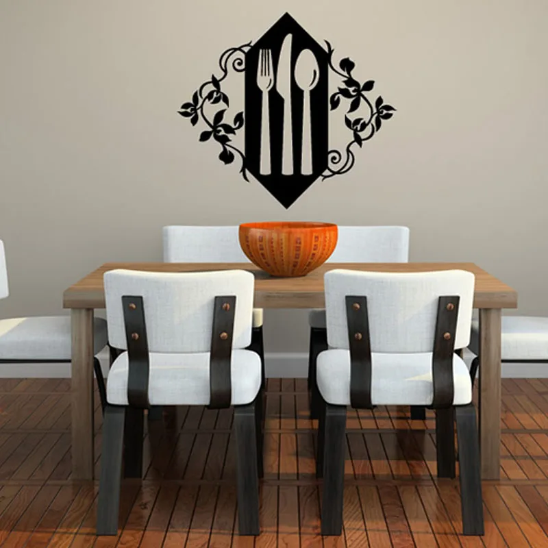 Knife Spoons Fork Kitchen Wall Stickers Beautiful Flower Pattern Design