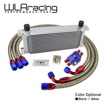 AN10 Universal 16 Rows Transmission Oil Cooler Kit + Oil Filter Adapter +3 Pieces  Staingless Steel Braided AN10 Fuel Hose 