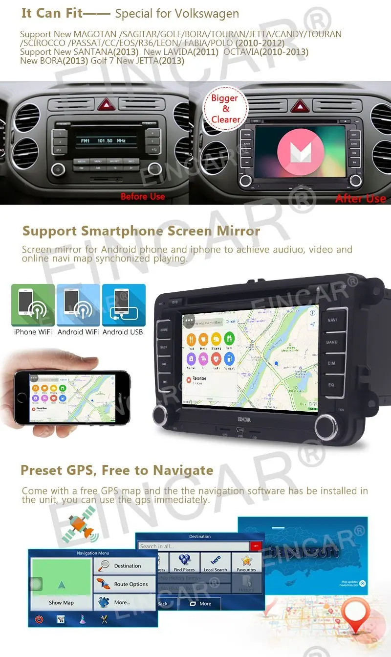 Двойной dvd проигрыватель 2 DIN 7 ''Android6.0 стерео радио gps навигация Canbus для vw skoda seat