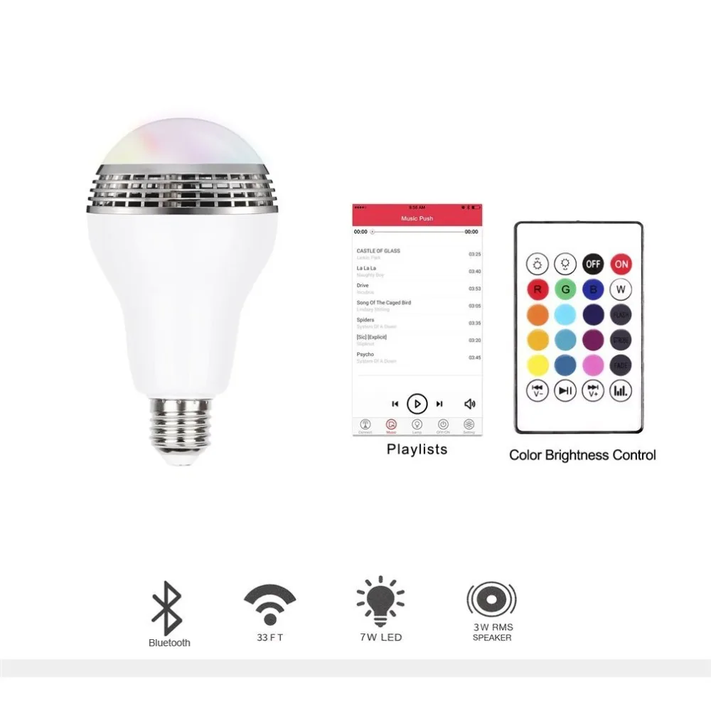 Диммируемая светодиодная RGB лампа E27 10 Вт с Bluetooth для освещения цветной