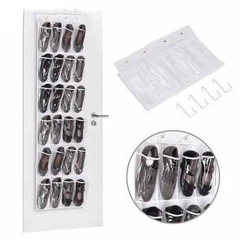 

24 Pockets Simple Houseware Crystal Clear Over the Door Hanging Shoe Organizer drop shipping Q25 30
