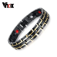 Vnox moda 2016 pulsera magnética de la salud hombres joyería negro y oro plateado brazaletes de metal de acero inoxidable