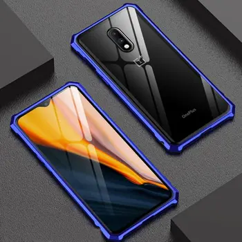 

For чехол на телефон OnePlus 7 Pro Case Luxury Metal Frame Bumper For OnePlus 7 Cover 9H Clear Tempered Glass Case One Plus 7