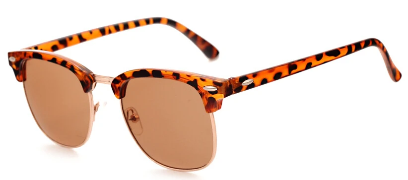 Солнцезащитные очки Hot Rays, мужские, популярные, фирменный дизайн, Ретро стиль, женские, Летний стиль, солнцезащитные очки с заклепками, оправа, цветные покрытия оттенков, UV400 - Цвет линз: leopard tea