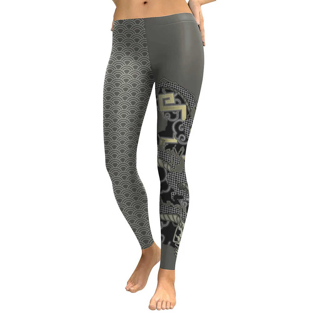 2018 COS Women Leggings Gray Same Style Print Leggins Slim Skinny High