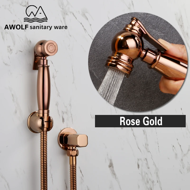 

Hand Held Bidet Sprayer Rose Gold Brass Douche Toilet Kit Toilet Shattaf Shower Head Copper Valve Set Faucet AP2109