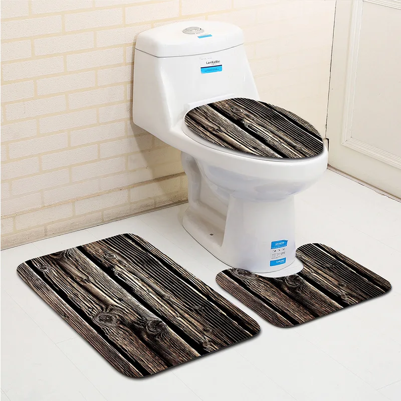 الشحن مجانا 3 قطع classc banyo الخشب الحبوب الحمام السجاد المرحاض ش نوع حمام حصيرة مجموعة عدم الانزلاق بساط سال دي باين alfombra بانو