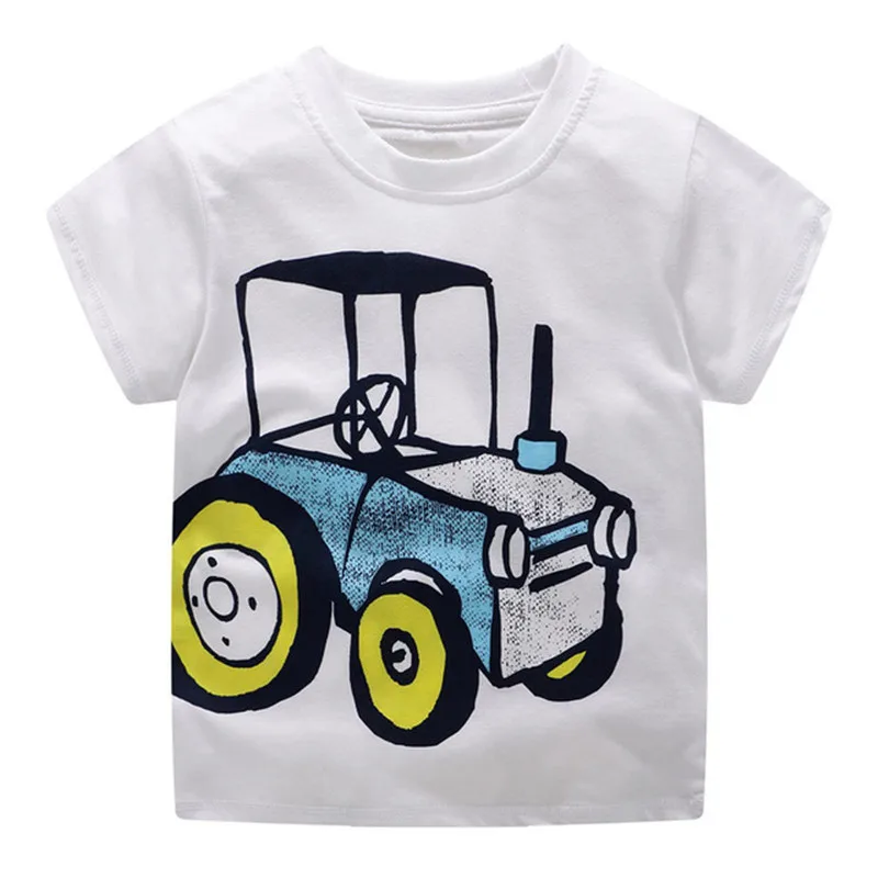 Хлопковые футболки с рисунком экскаватора для мальчиков; детская одежда с короткими рукавами; Детские футболки; топы для мальчиков и девочек; одежда с героями мультфильмов; футболки