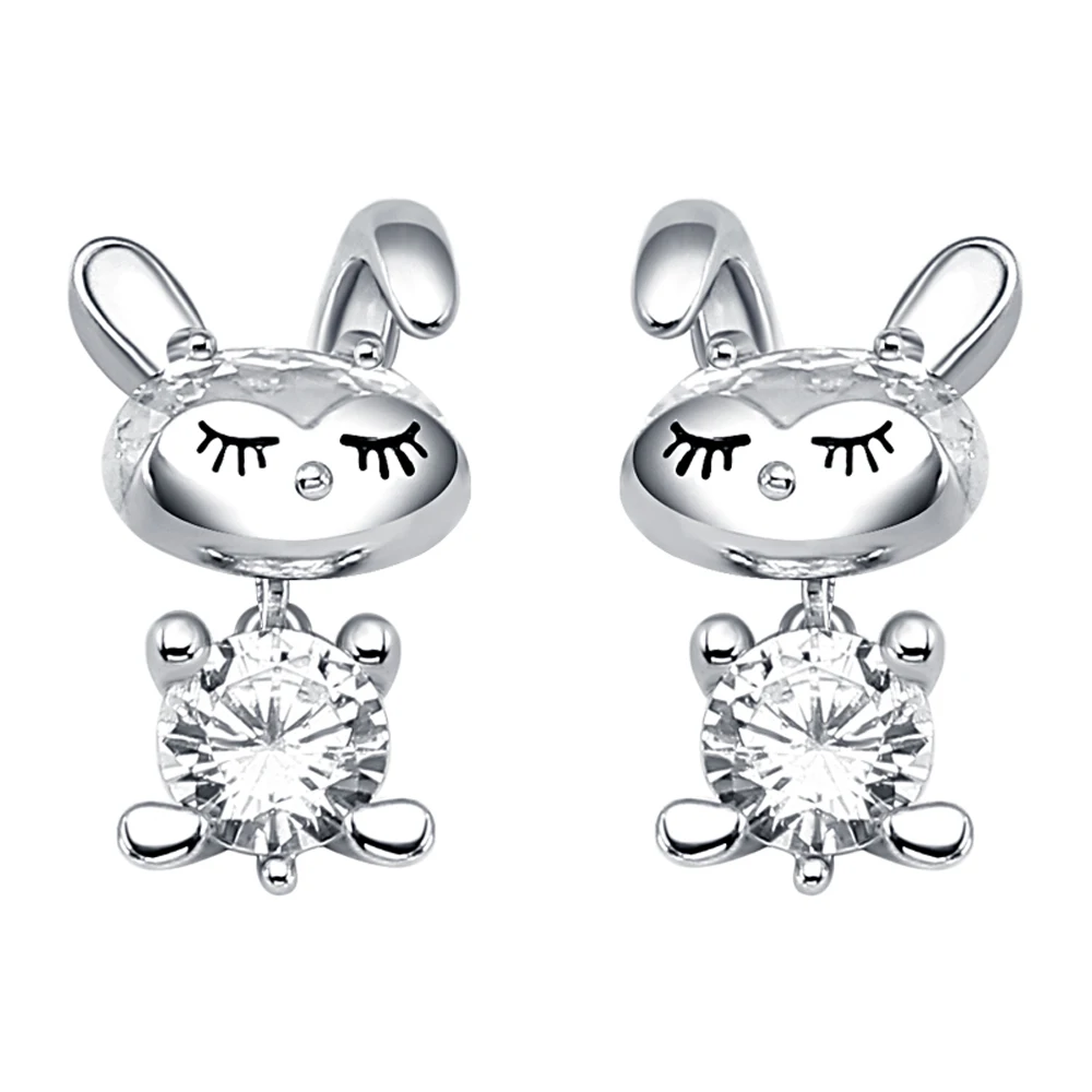 

Silver 925 Cute Crystal Animal Rabbit Carrot Stud Earrings For Women Enamel Creative Cartoon Ear Jewelry For Girls Ladies Party