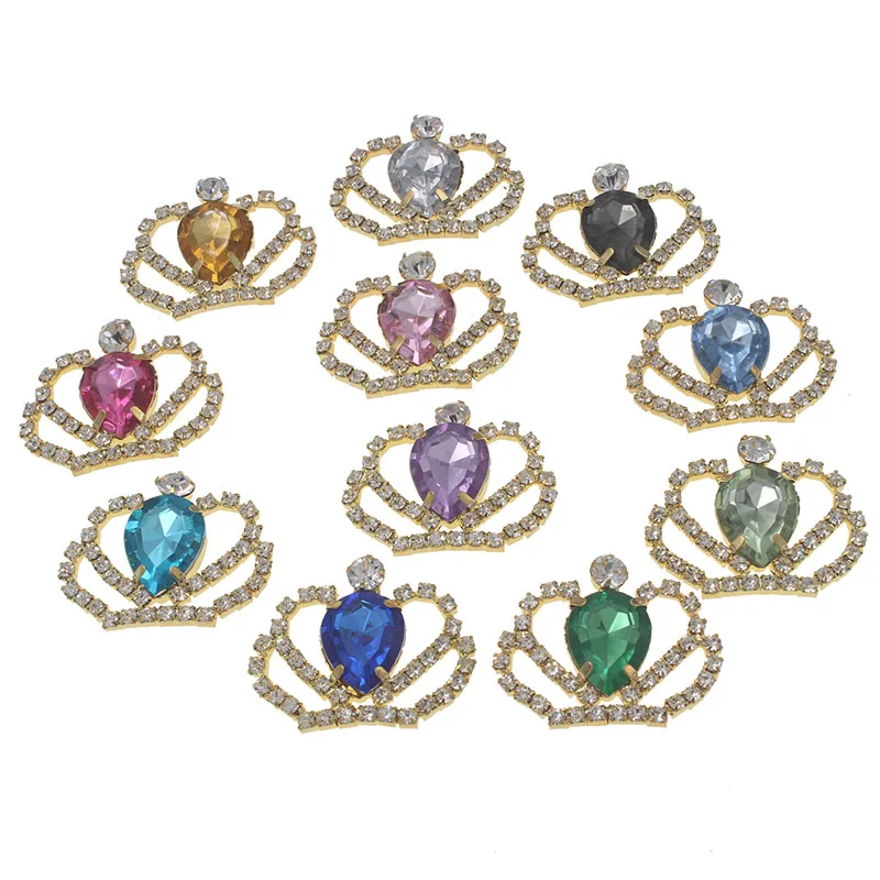 

Rhinestone Button Crown Decorative For Bowknot Diy Handmade Craft Brooches with Acryl Teardrop Embellishment 50pcs/lot