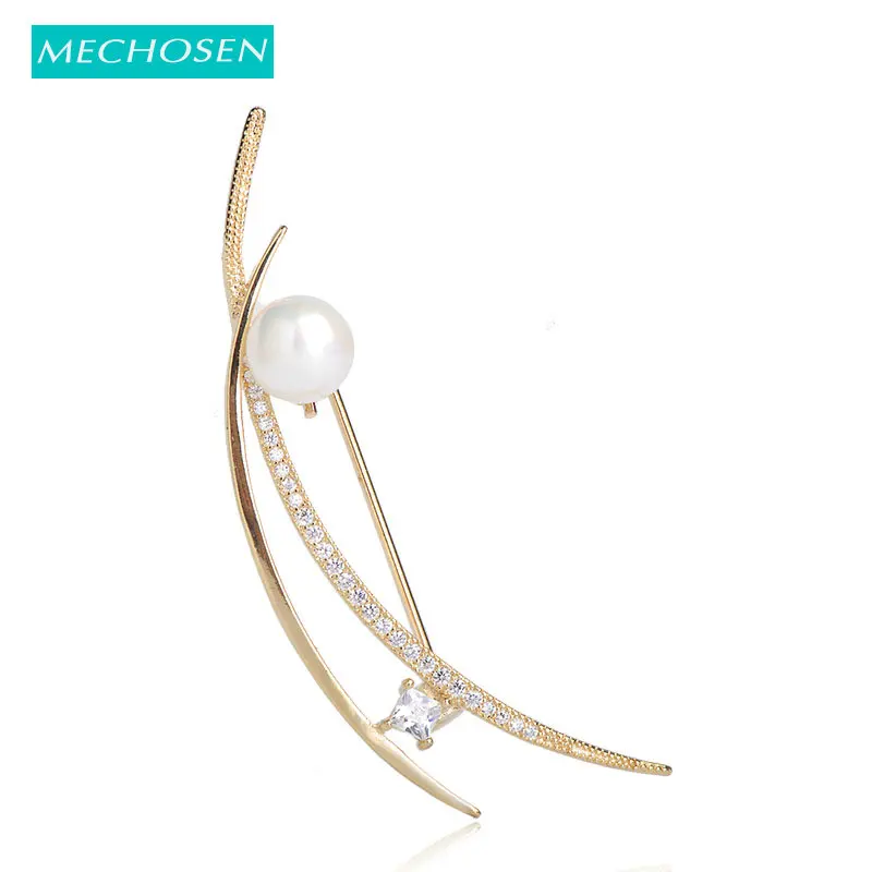 

MECHOSEN Luxury Cubic Zirconia Brooches For Women Simulated Pearl Brass Wedding Banquet Dress Suit Lapel Pins Jewelry Broches