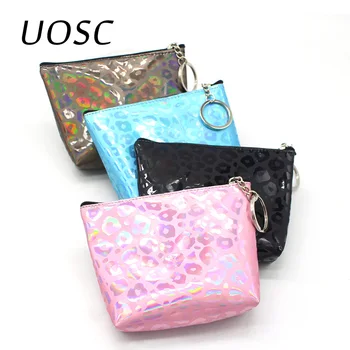 

UOSC Retro ladies purse leopard print laser bag zipper purse mini coin purse small square bag Change Pouch Key Holder Dropship