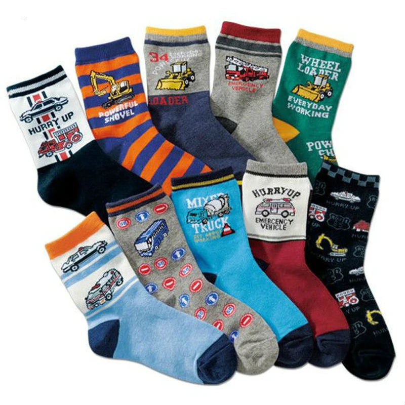 

10 Pairs / Lot Children Boys Socks Autumn Winter Brand Cotton Cartoon Car Dinosaur Style Hot Kids Sokcs 4-16 Year Girls Socks