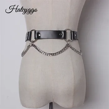 

HATCYGGO Genuine Leather Belt Chain Fashion Punk Women Belt Waist Chain Man Pants Chain Jeans Alloy For Clothing Accessories