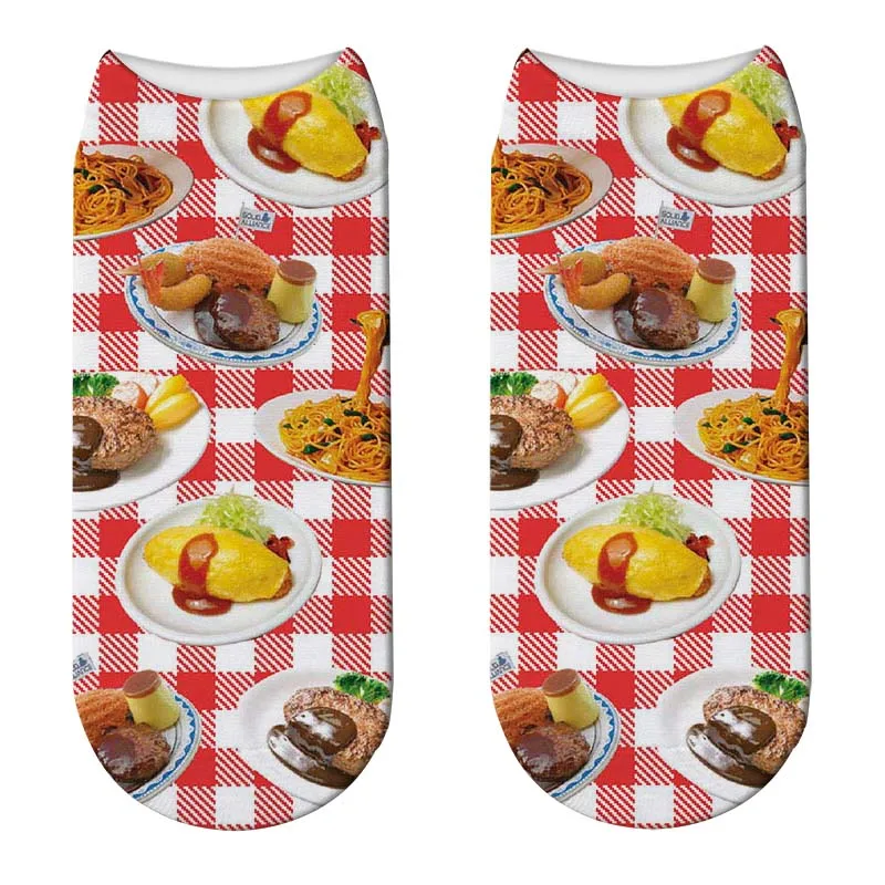 Женские модные носки с объемным принтом конфет, забавные короткие носки с гамбургером, хлопковые короткие носки с десертным узором