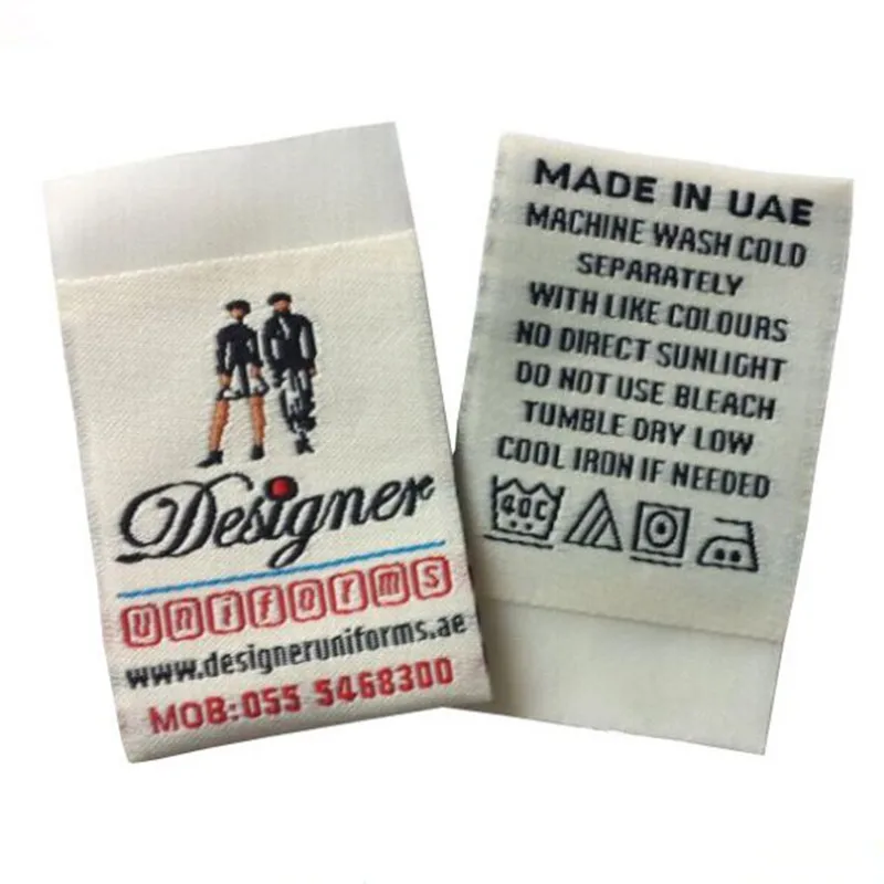 Custom center fold Washing instruction tags for clothing white big Woven  label 120 mm * 38 mm