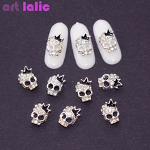 10 шт в упаковке, новая серебрянное кольцо с черепом, 3D нейл-арта украшения сплав ногтей украшения для ногтей Стразы для ваших ноготков "сделай сам" на Хэллоуин