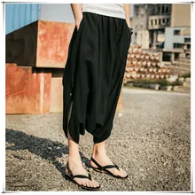 Мужские летние брюки длиной до щиколотки, тонкие льняные шаровары, штаны средней талии, Пляжные штаны, тренд из 9 брюк, сценические костюмы певицы