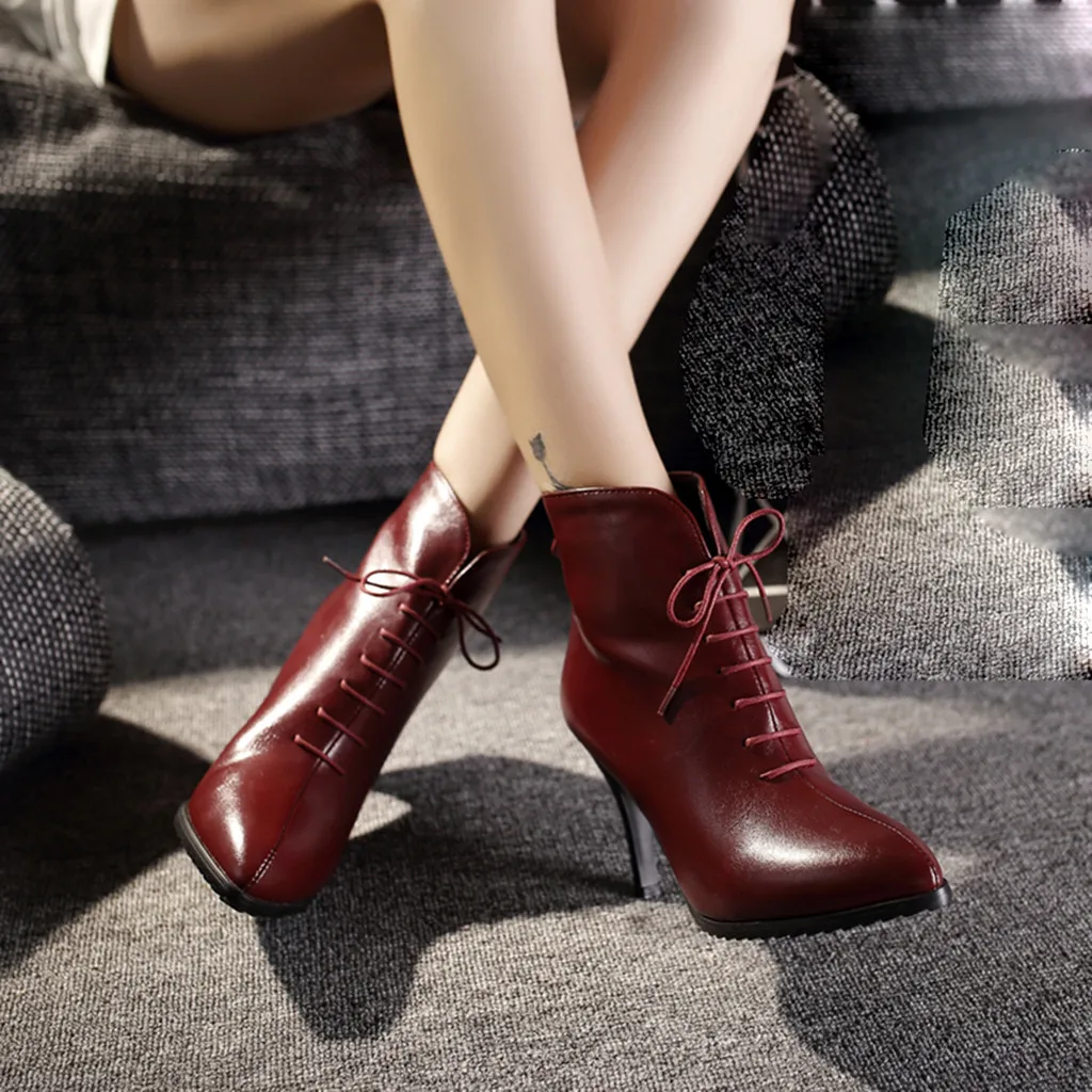 

YOUYEDIAN Boots Women Super HIgh Heel Ankle Boots For Women Thin Heel Autumn Casual Female Shoes 2018 Leather Bottes Femme