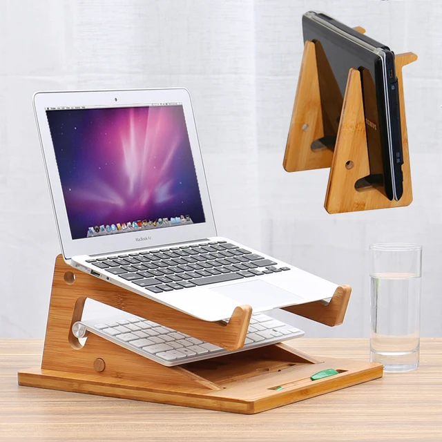 Portable Bamboo Laptop Stand Vertical Dock, Assembled 