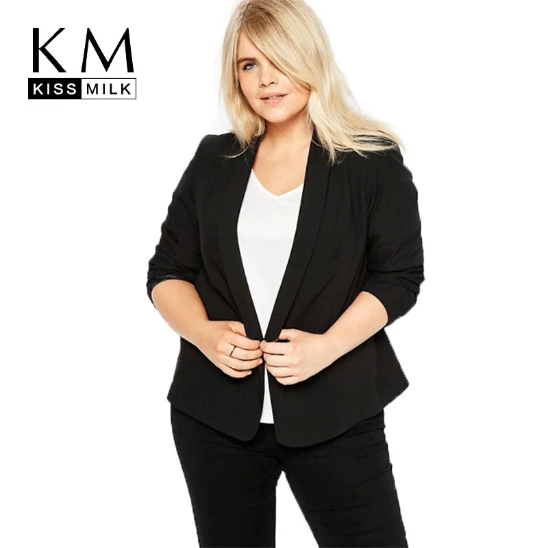 

Kissmilk Plus Size Women Clothing Casual Slim Fit Blazers Basic Jackets Ladies Notched Long Sleeve Blazer Female Coat Big Size