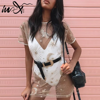 

In-X Mesh cover up Beach new Bathing suit Cover ups See through bikini 2020 Beach dress summer Beach wear women Tunics plus size