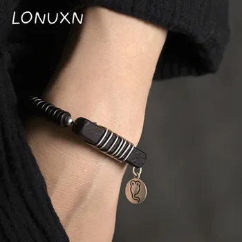 

100% handmade Zodiac 925 sterling silver Natural ebony Beaded Buddha Bead Bracelet Black Charm Bracelets For Women And Men Wood