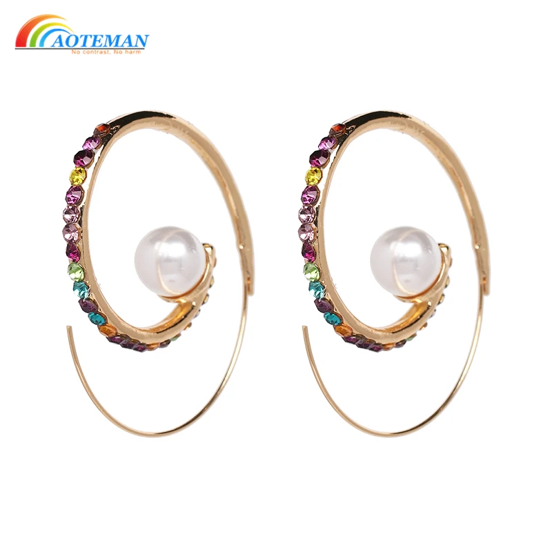 

AOTEMAN 2019 hot sale pearl earrings women brand ethnic crystal Hoop earrings for women wholesale